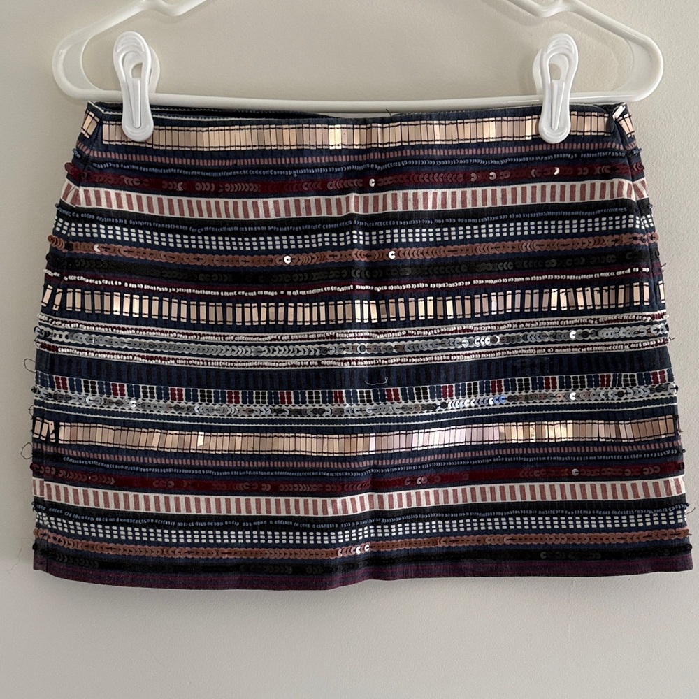 Zara Navy and Burgundy Striped Mini Skirt